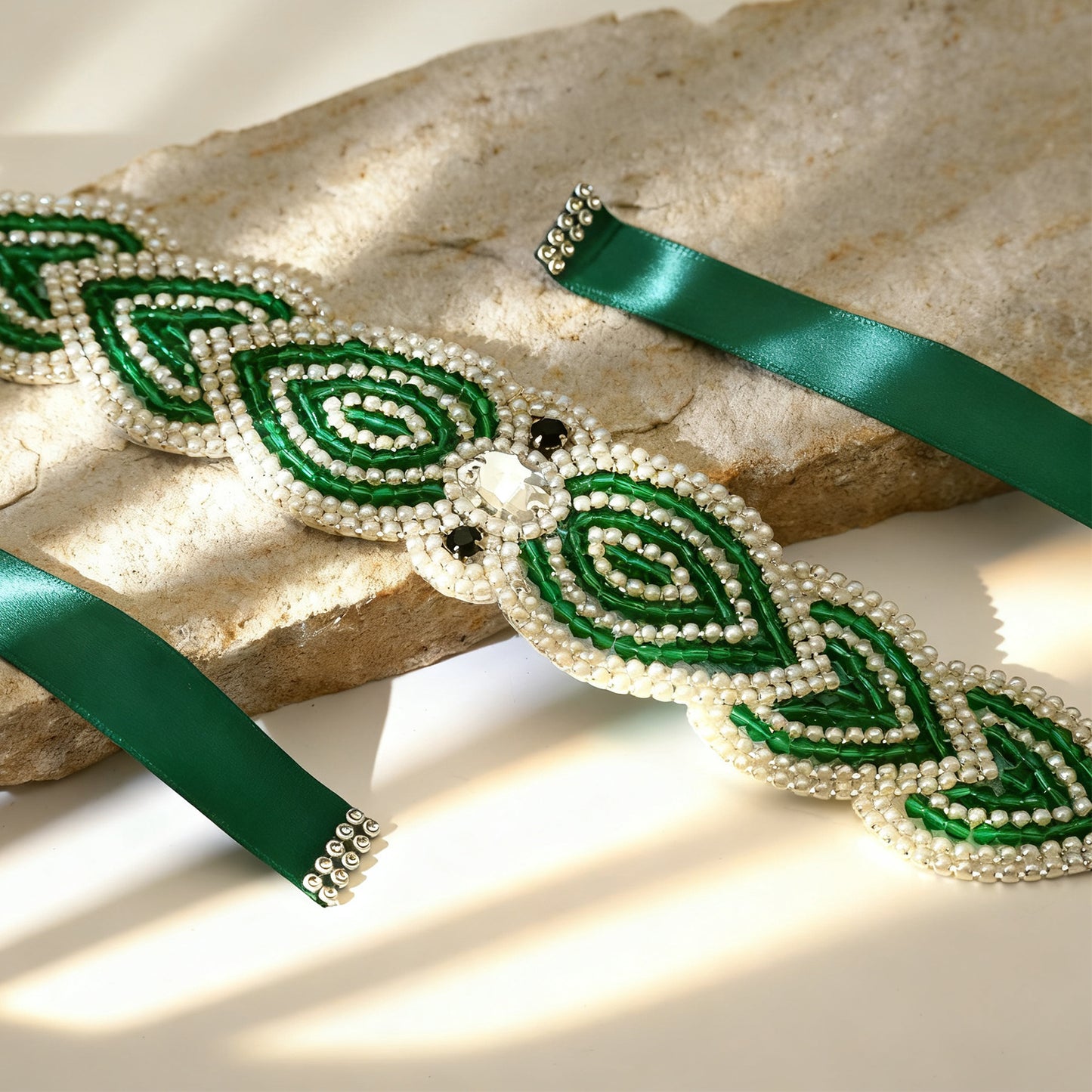 Bridella BS265-Green Ribbon Green Rhinestone Belt