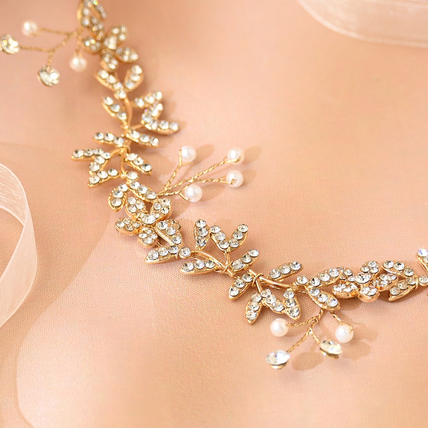 Bridella BHP89 Gold Rhinestone & Pearl Headband