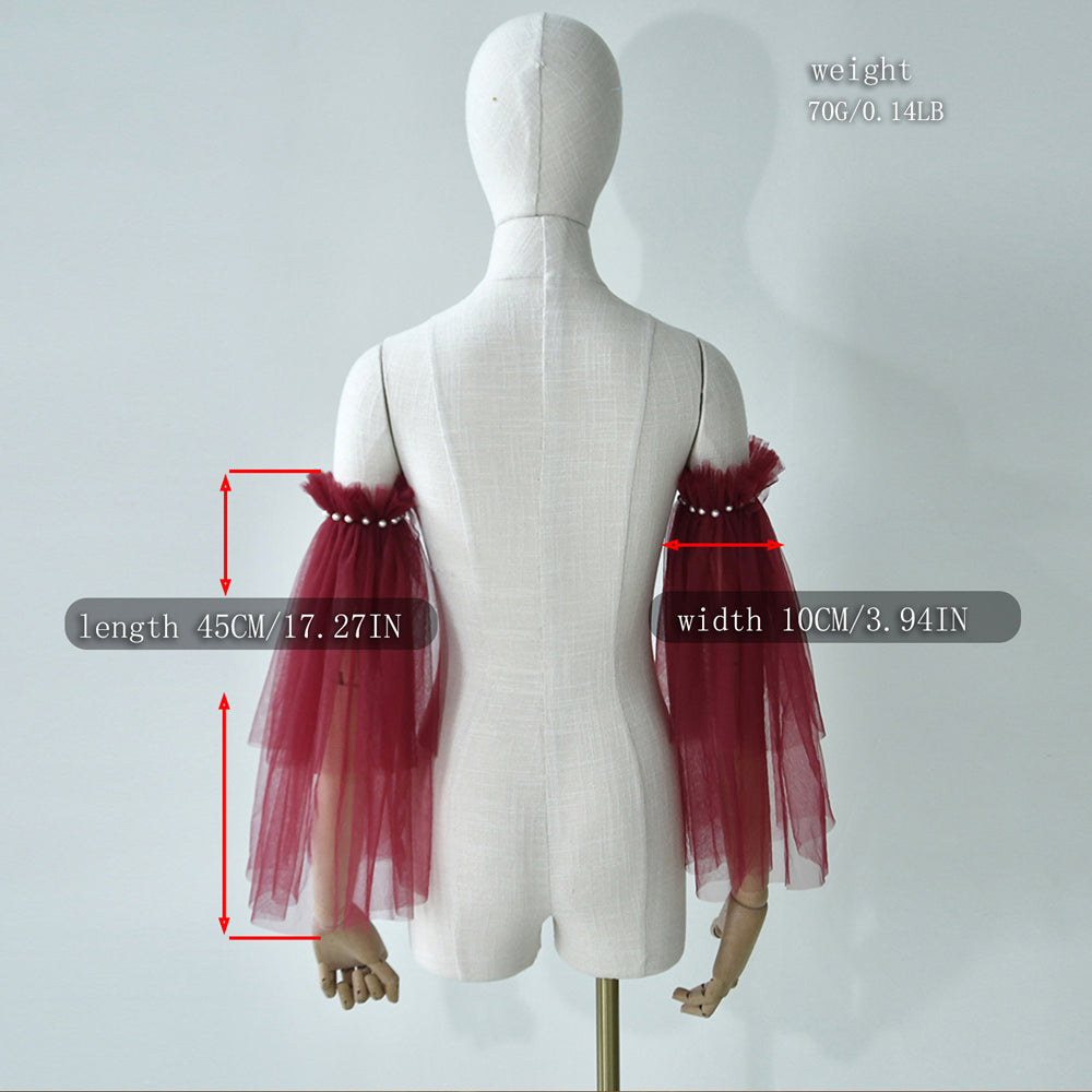 Burgundy Fingerless Bridal Gloves Pearl Sleeve Wedding Party Prom Gloves - Bridella BMM20A