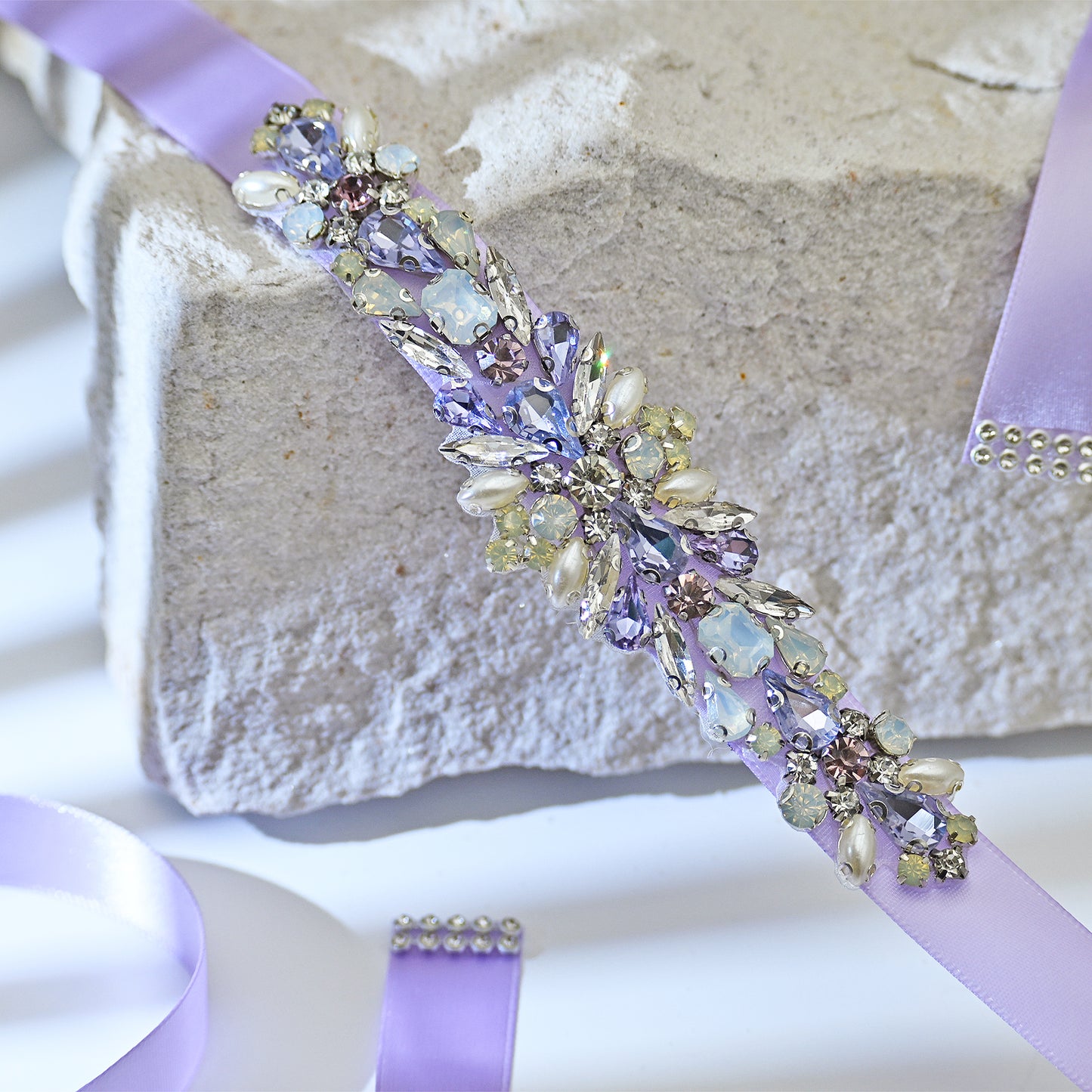Lavender Rhinestone Bridal Dress Belt for Wedding - Bridella BS451L