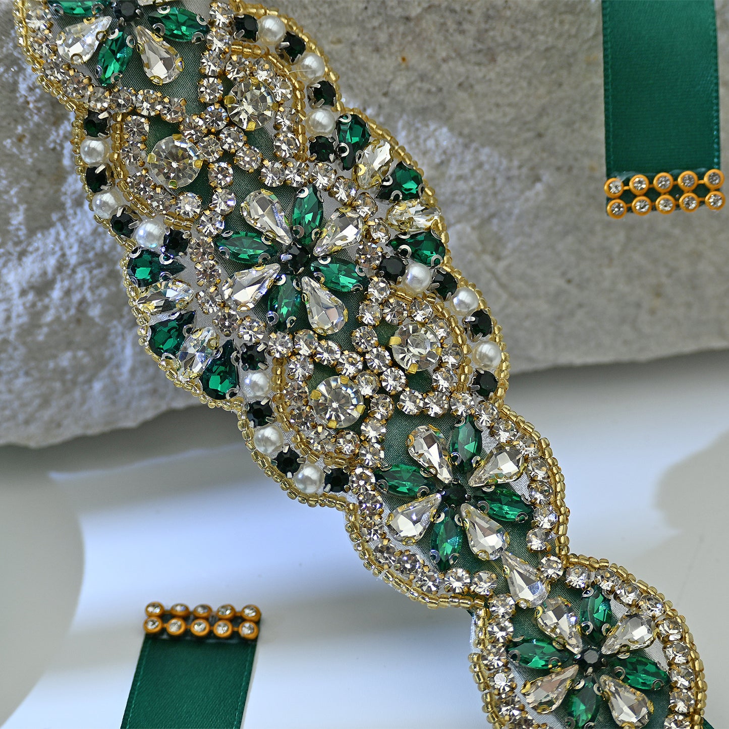 Bridella BS94KL Green Rhinestone & Pearl Belt