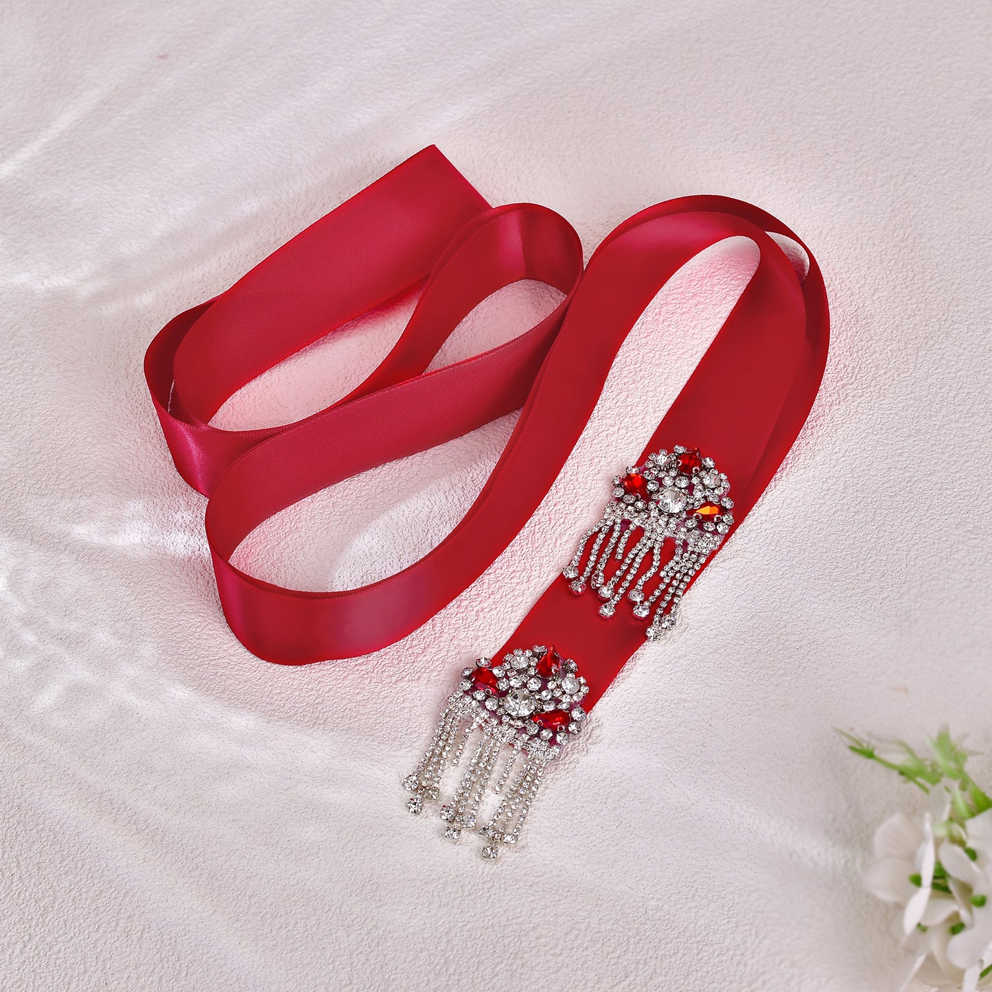 Daily Bridal Wedding Belt Silver Rhinestone Applique Sash for Women Gown Dress - Bridella S109