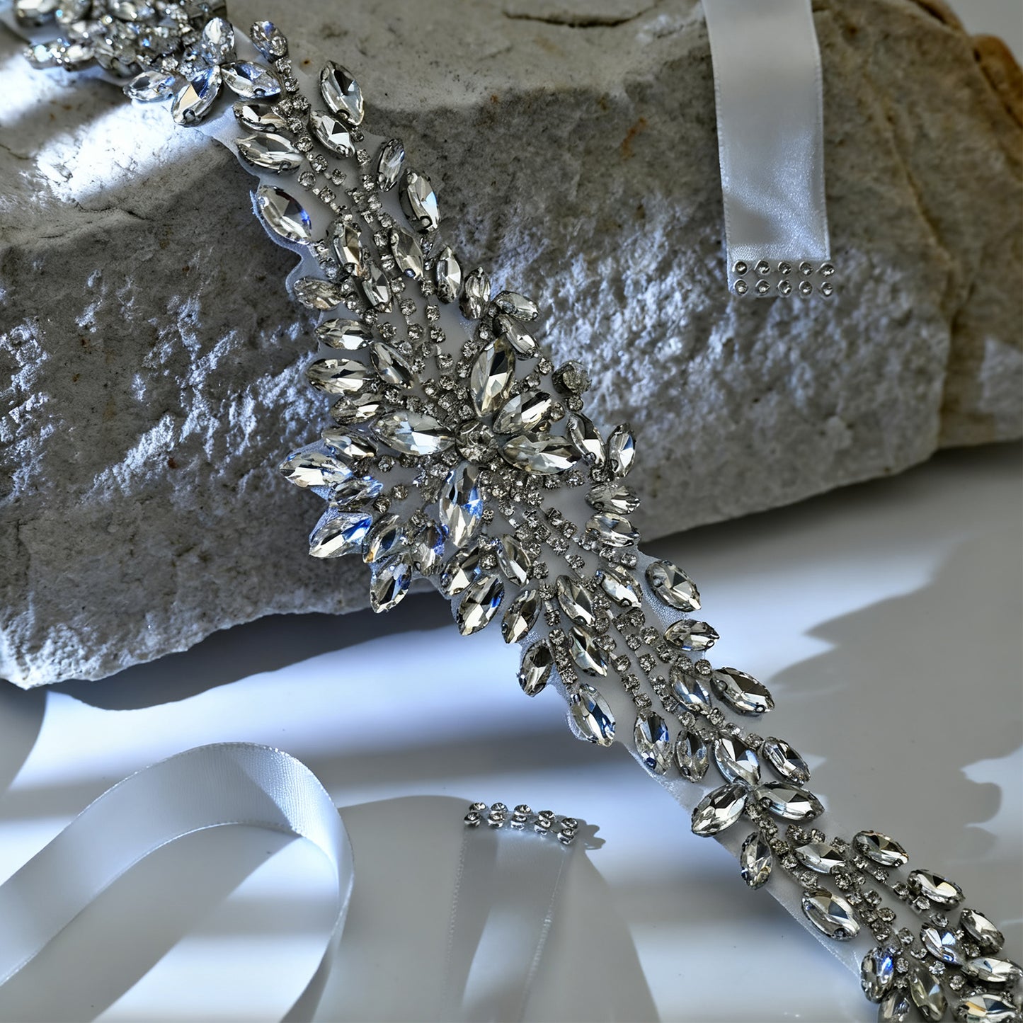 Bridella BS11-White Silver Rhinestone Belt