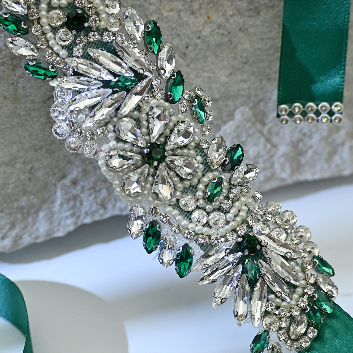 Bridella BS22 Green Rhinestone & Pearl Belt
