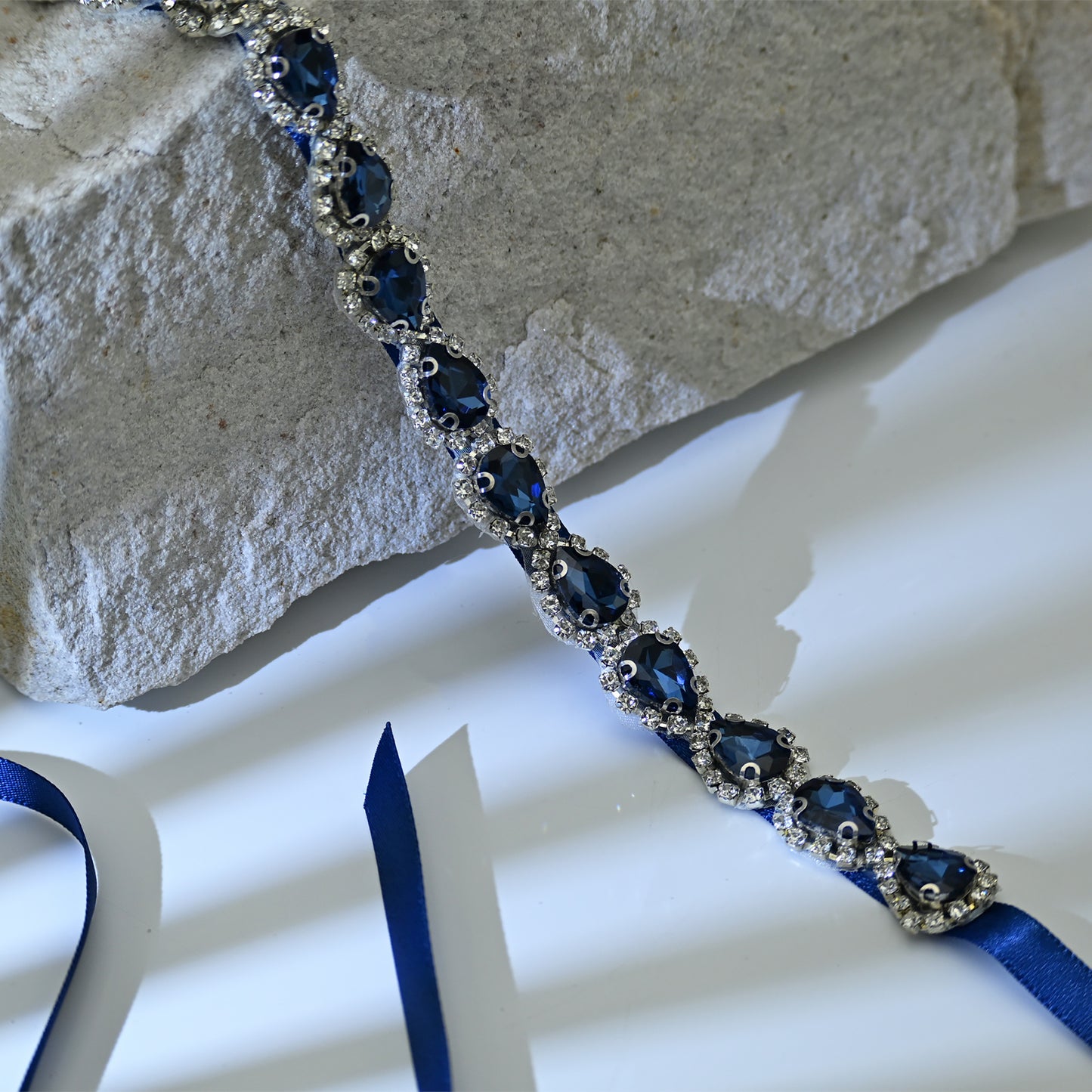 Bridella BS190ML-Navy Blue Blue Rhinestone Belt