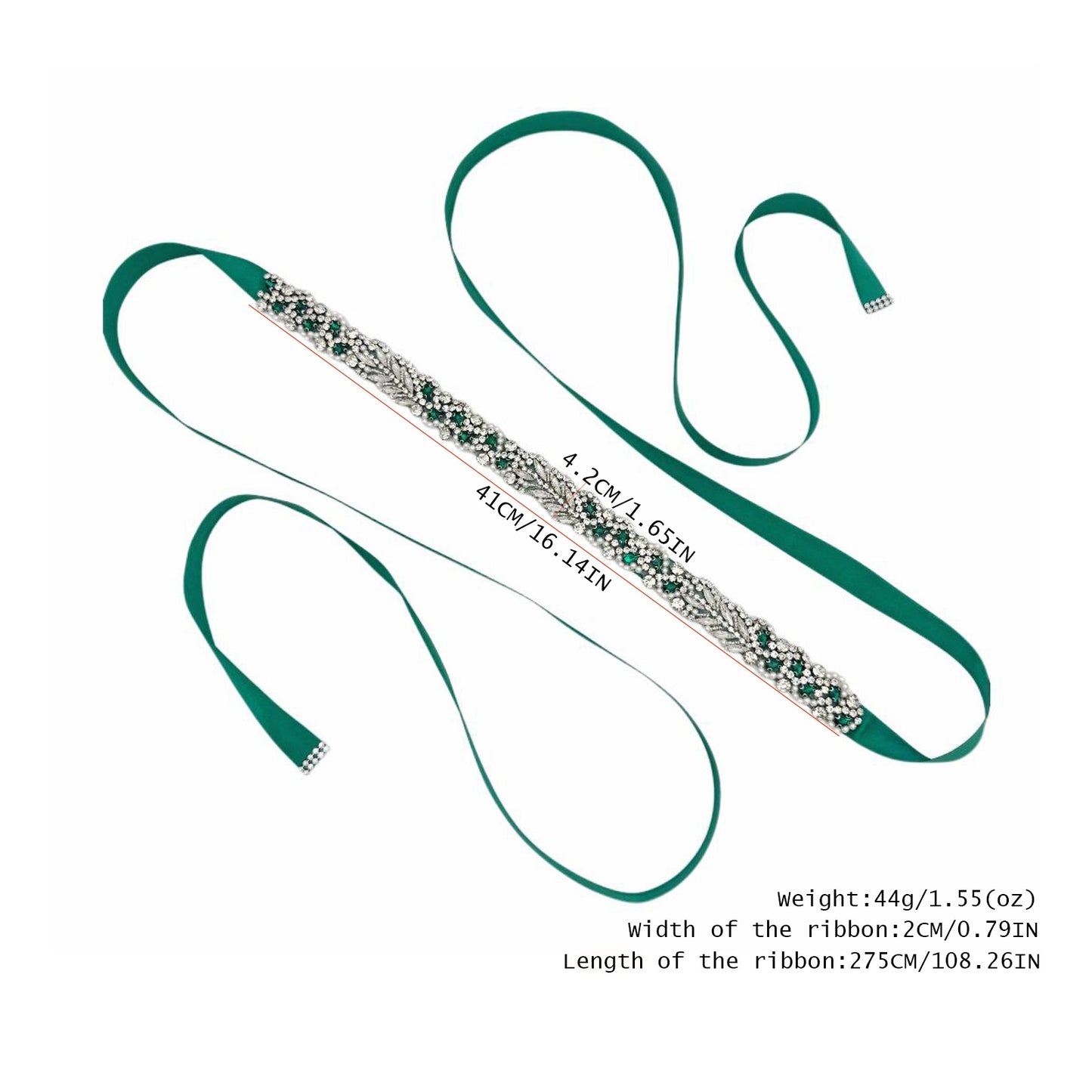 BS100KL-Green Ribbon emerald rhinestone pearl belt
