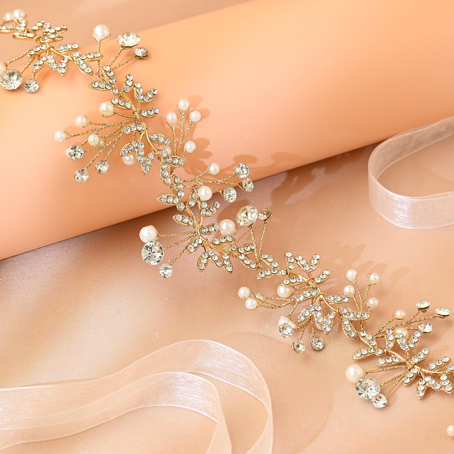 Gold Rhinestone & Pearl Bridal Headband for Wedding - Bridella BHP233-G