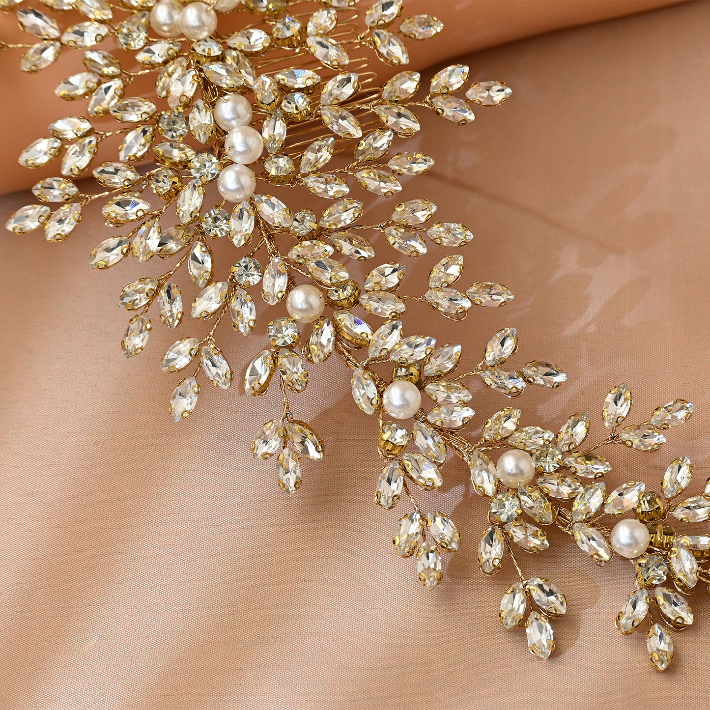 Bridella BHP434-G Gold Rhinestone & Pearl Hair Comb