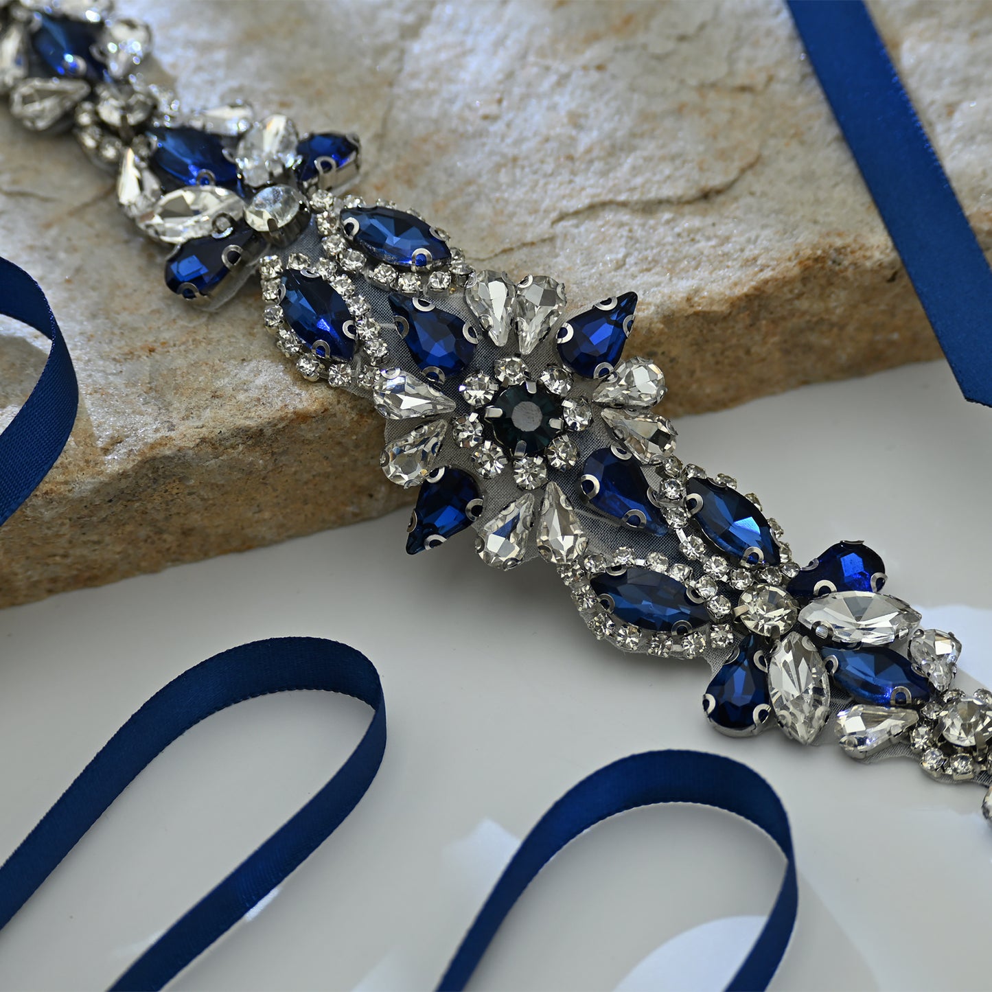 Bridella BS167ML-Navy Blue Blue Rhinestone Belt