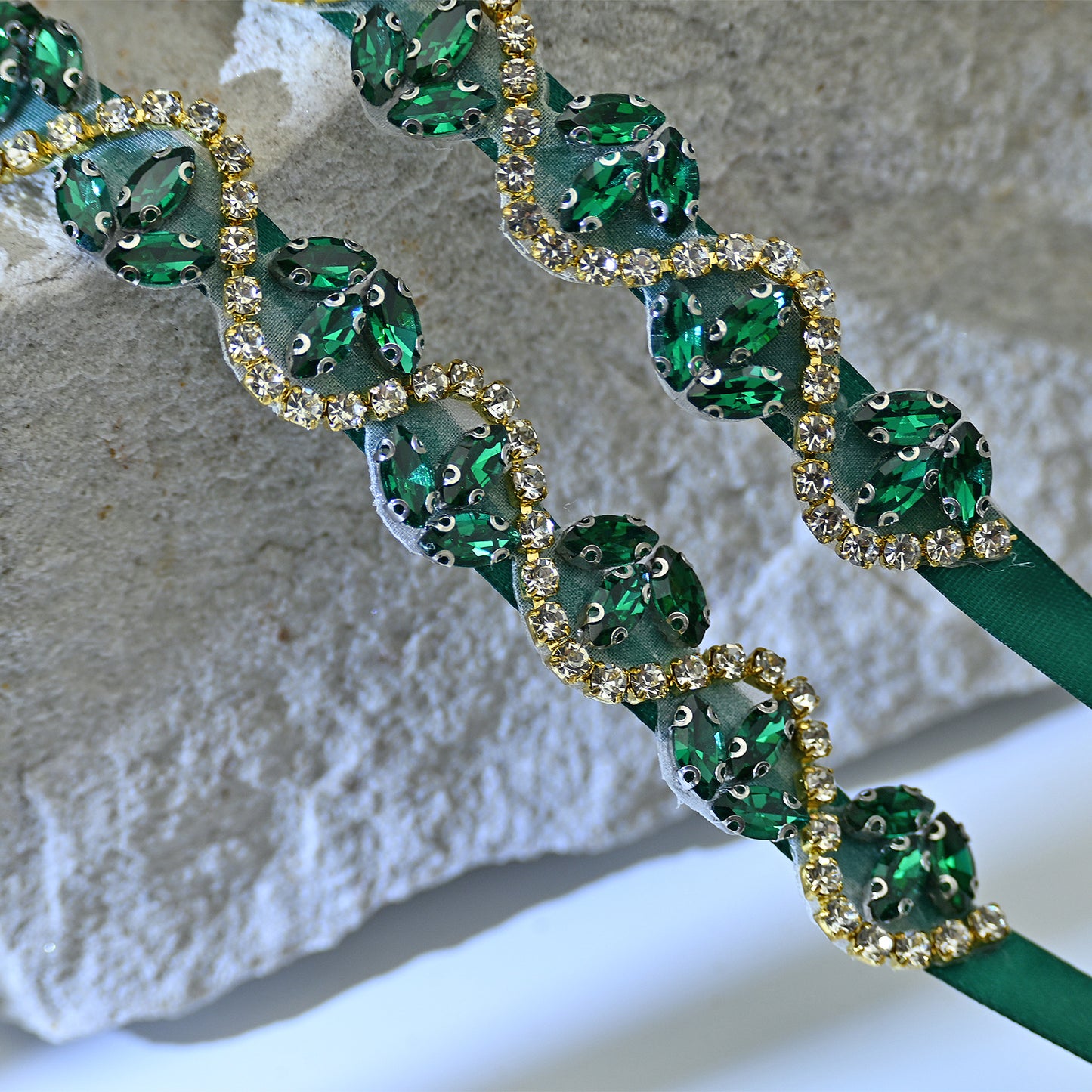 Bridella BS203KL-Green Ribbon Emerald Rhinestone Belt