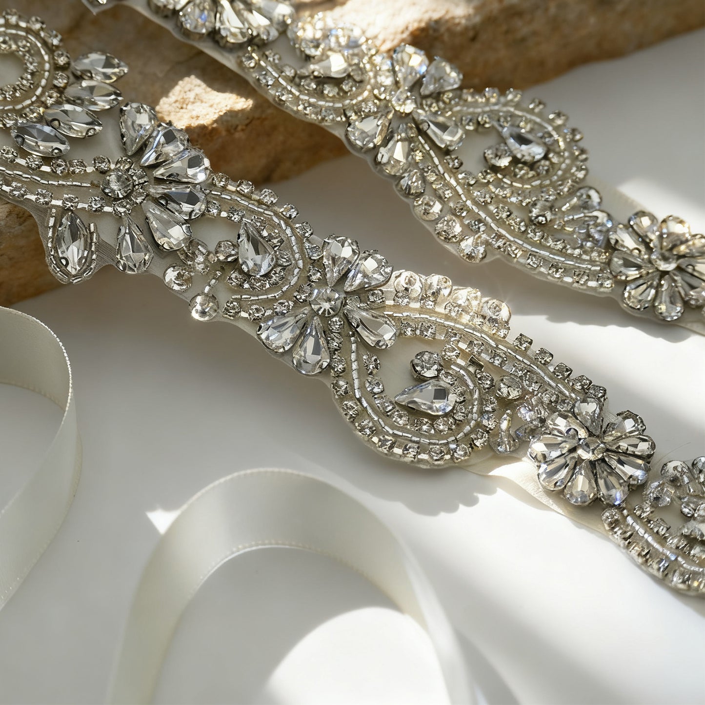 Bridella BS106 Ivory Rhinestone Belt