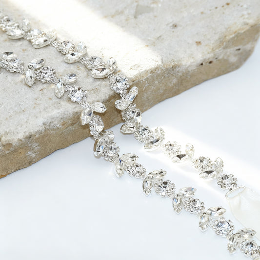 Off White Rhinestone Bridal Belt Wedding Sash – Bridella BS440