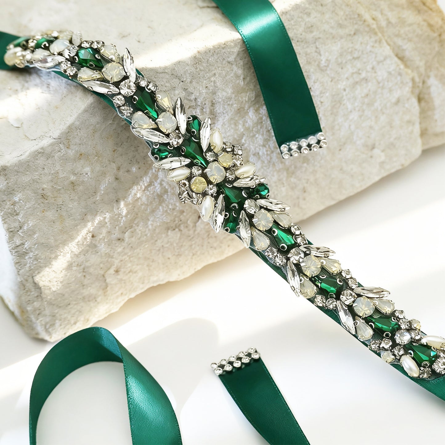Green Rhinestone Bridal Belt Sash for Wedding - Bridella BS57KL