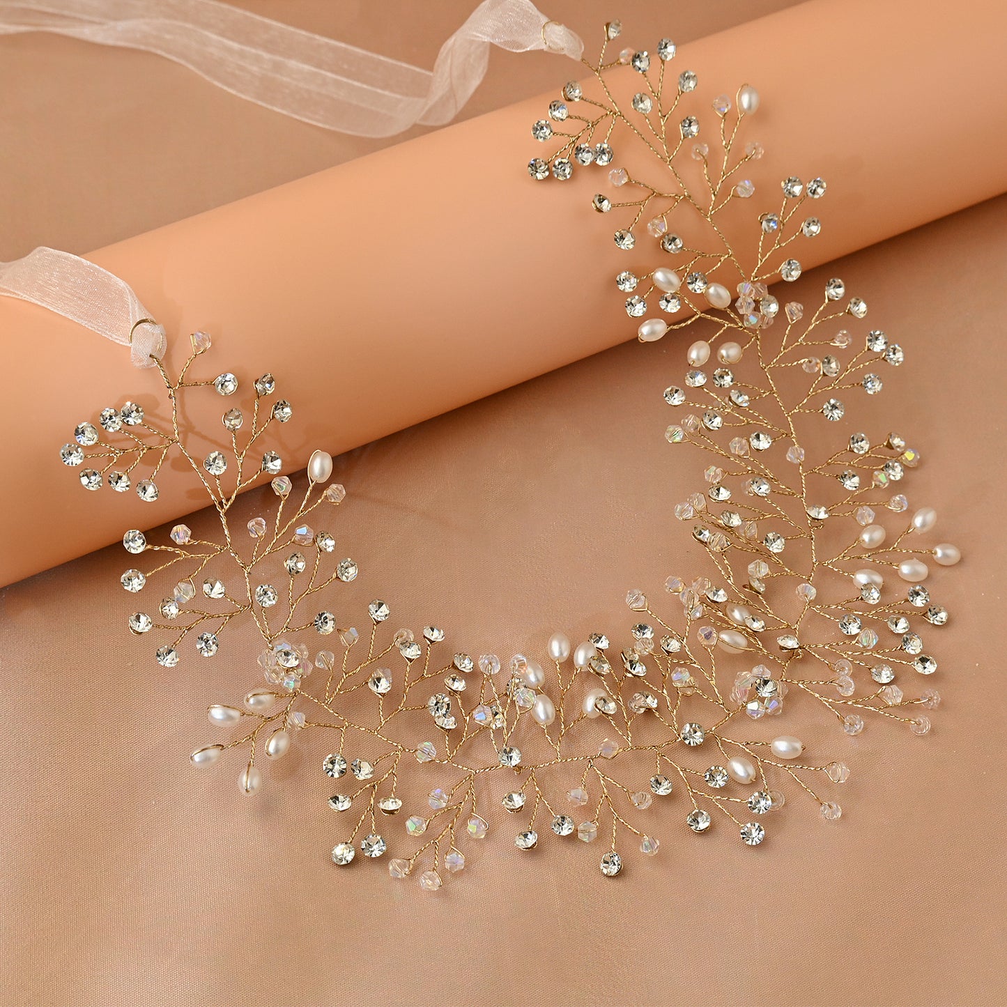 Bridella BHP10-G Gold Rhinestone & Pearl Tiara