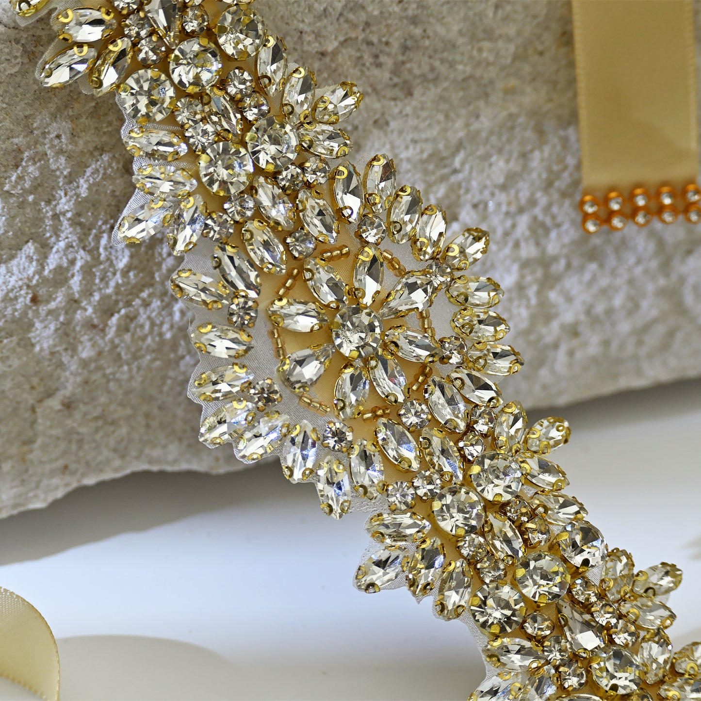 Champagne Rhinestone Bridal Dress Belt for Wedding - Bridella BS319-G