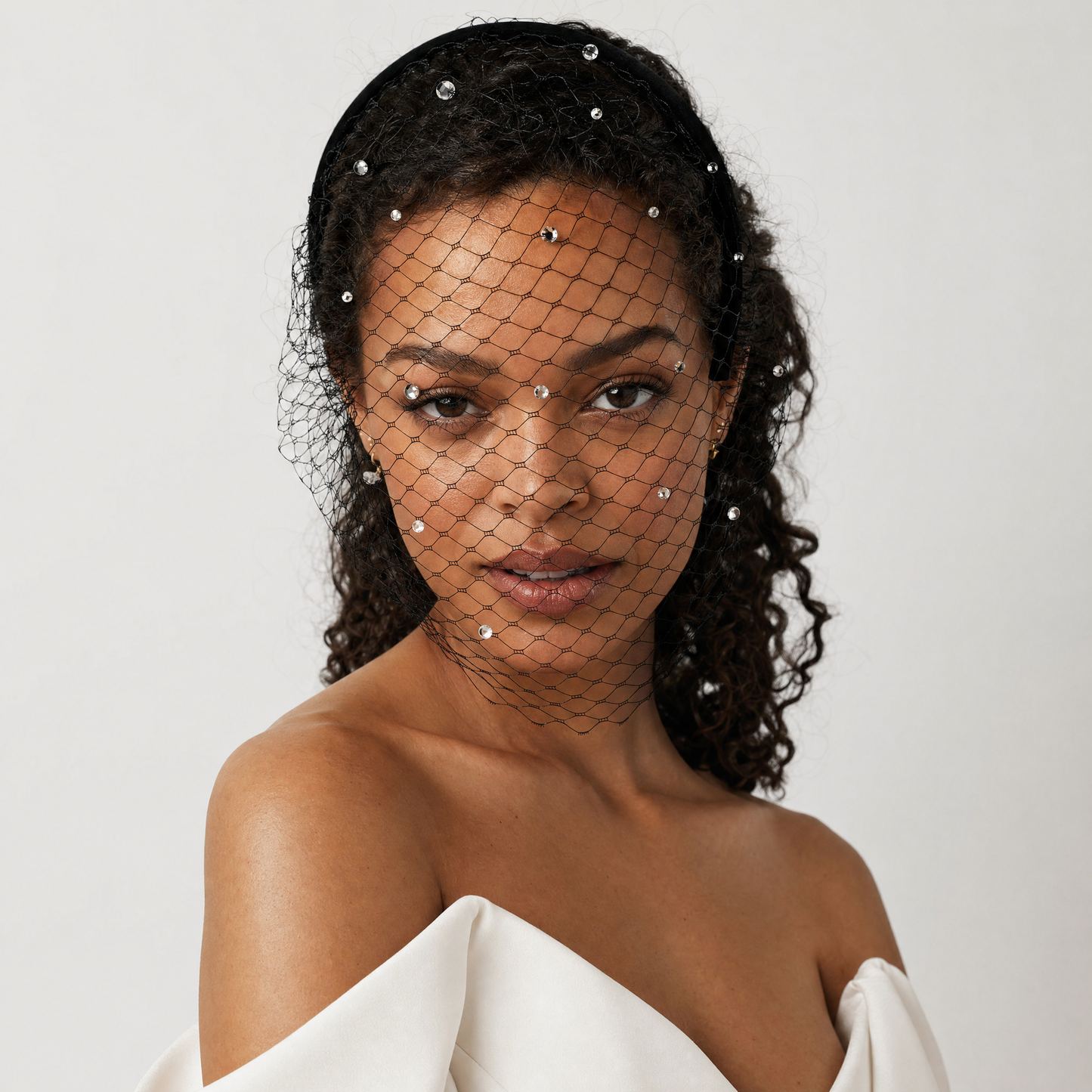 Elastic Birdcage Bridal Veil Headband Blusher Face Veil Wedding Hair Accessory Black White - Bridella BVA12-B