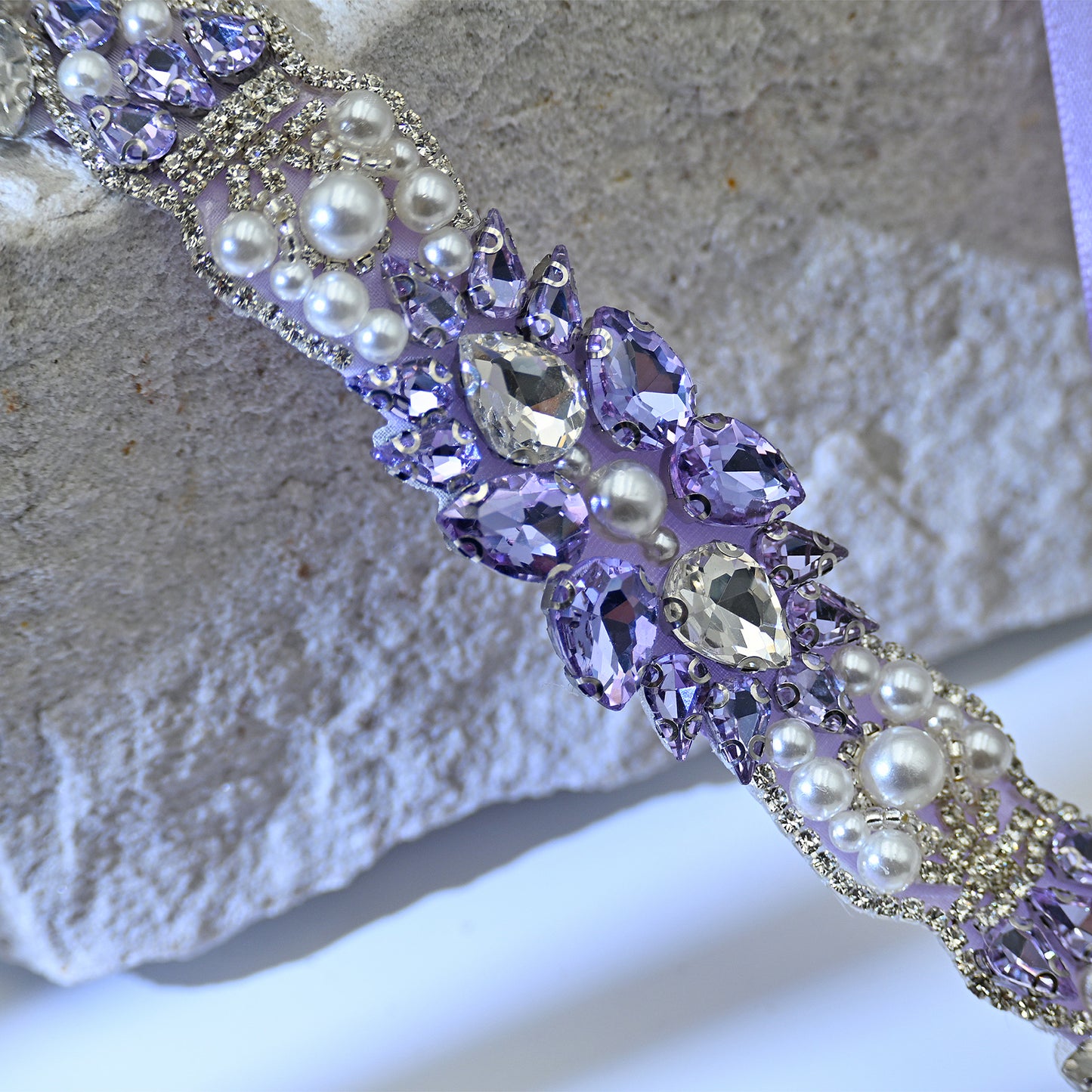 Bridella BS258-light purple Lavender Rhinestone & Pearl Belt