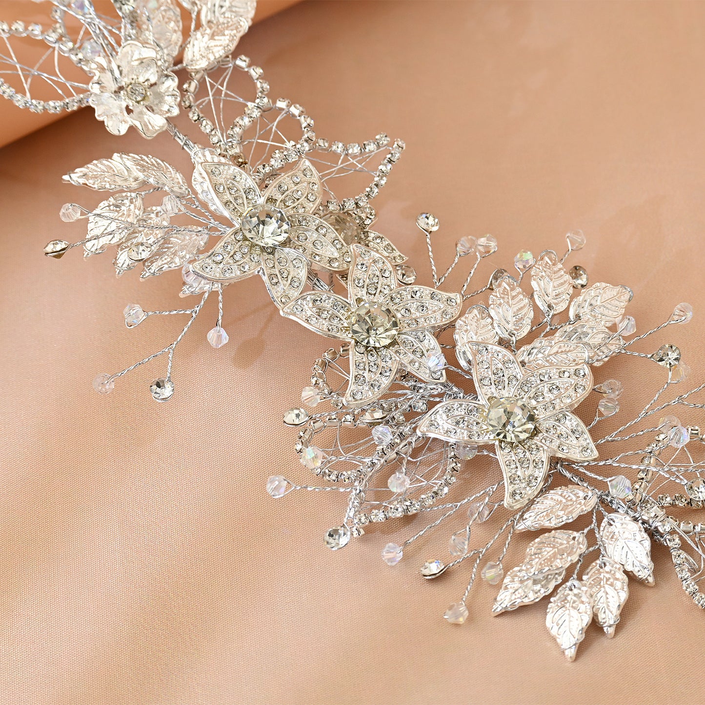 Bridella BHP282-S Silver Rhinestone & Pearl Headband