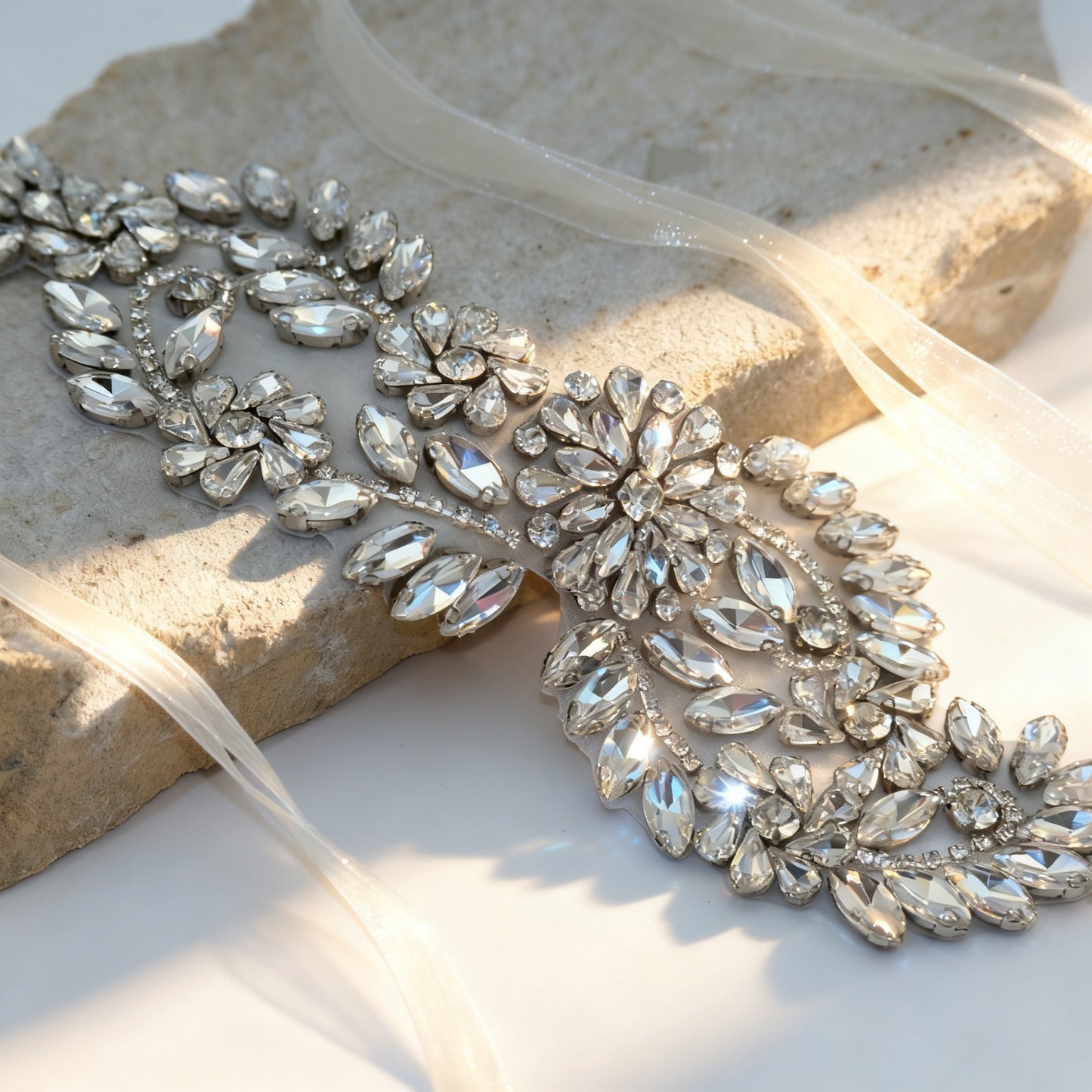 Bridella BS231 Ivory Rhinestone Belt