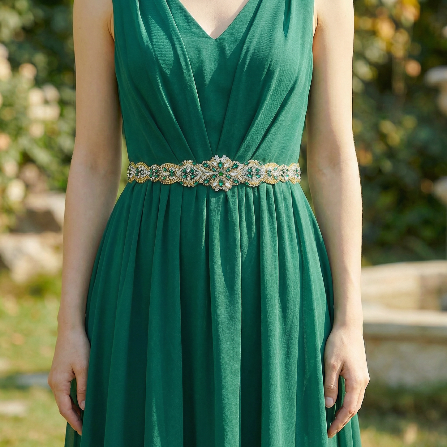 Green Rhinestone Pearl Bridal Belt Wedding Sash – Bridella BS433GKL