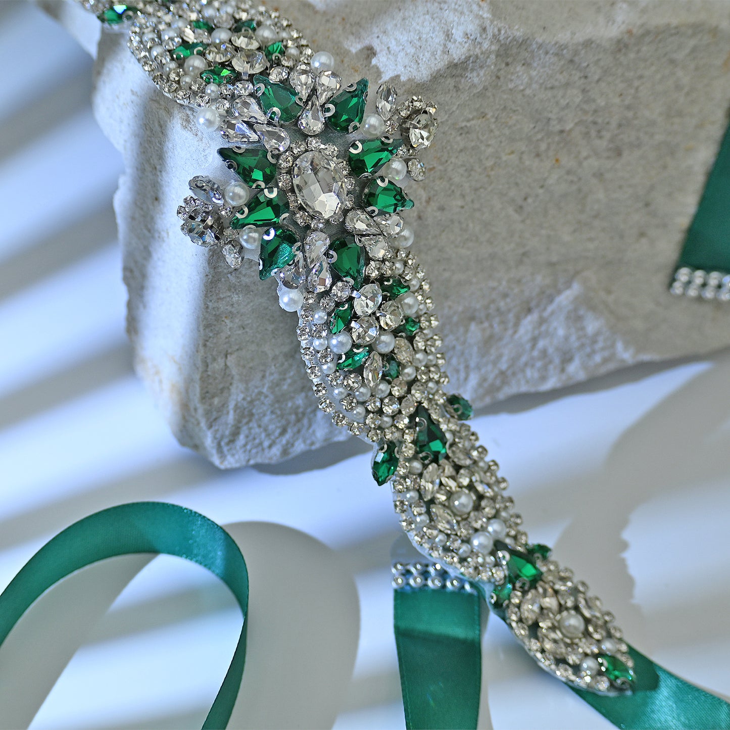 Bridella BS84KL Green Rhinestone & Pearl Belt