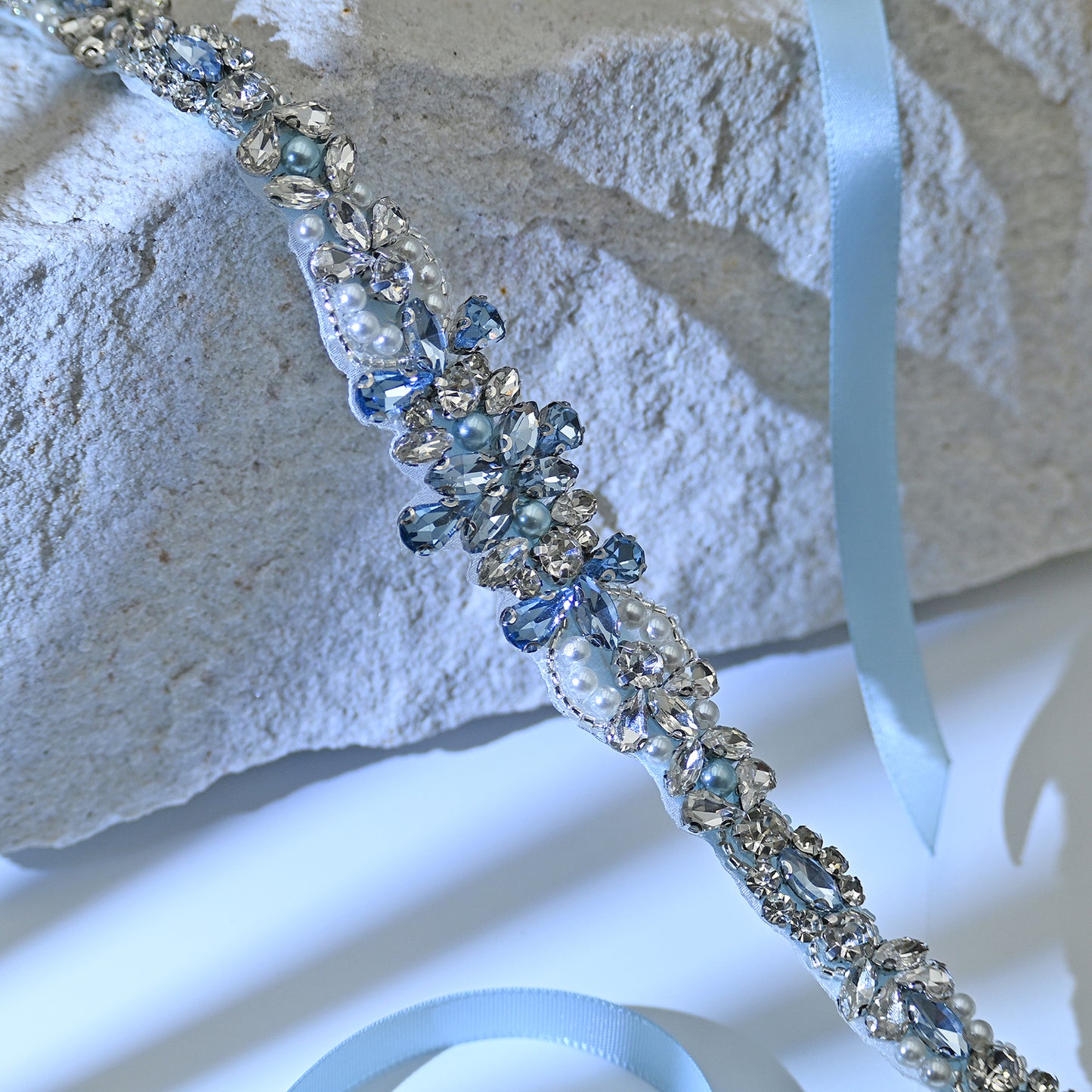 Bridella BS93QL Light Blue Rhinestone & Pearl Belt