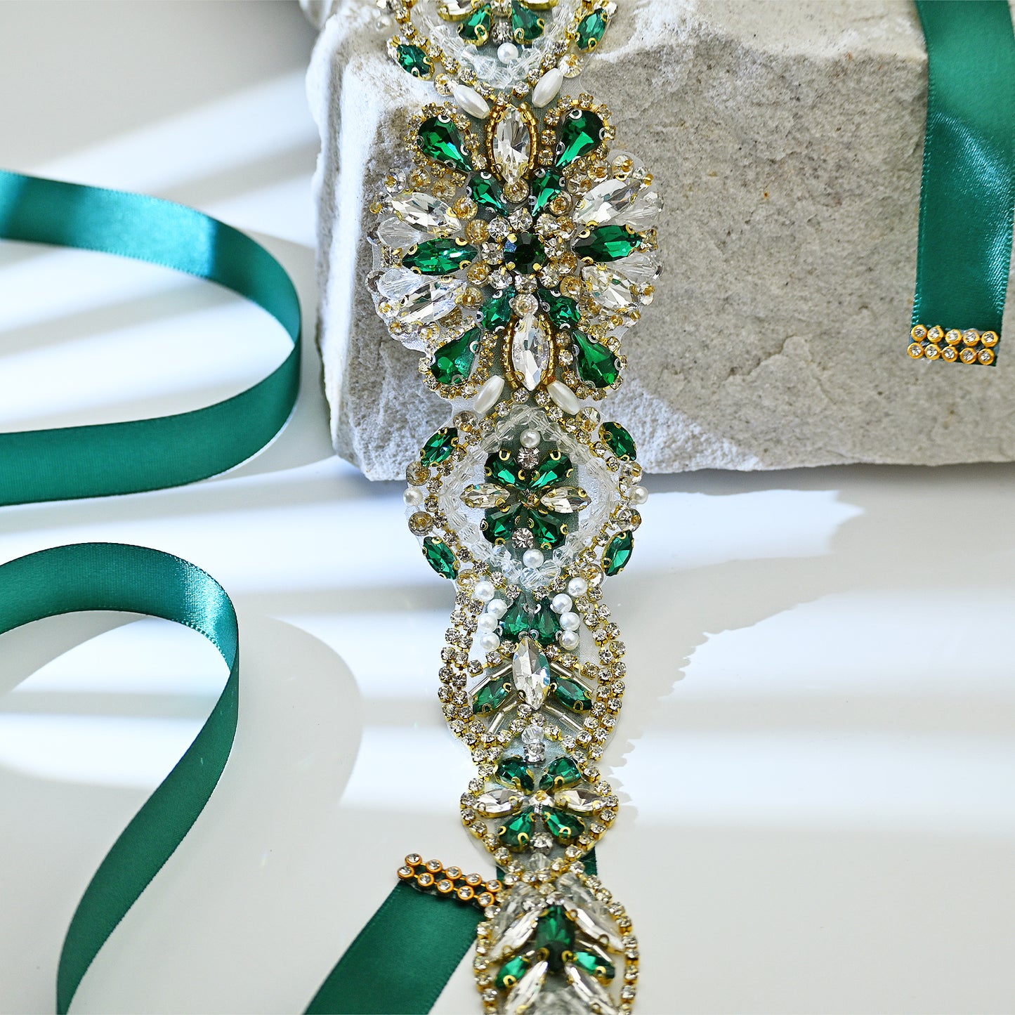 Green Rhinestone Pearl Bridal Belt Wedding Sash – Bridella BS433GKL