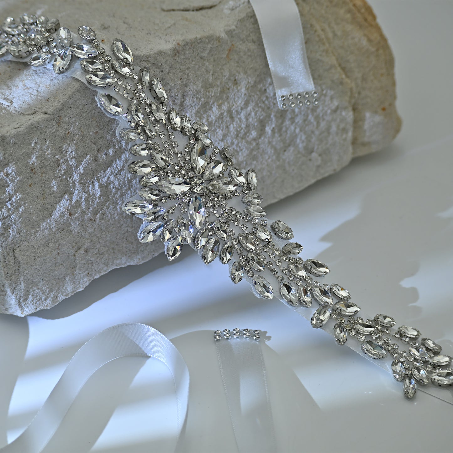 Bridella BS11-White Silver Rhinestone Belt