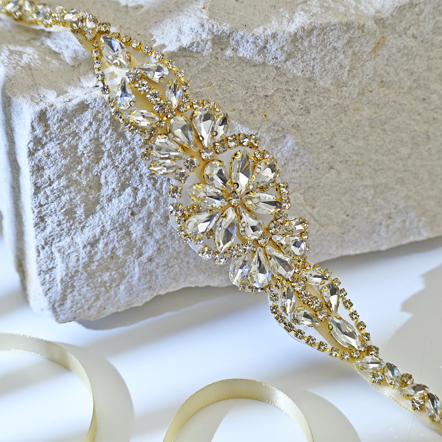 Champagne Rhinestone Bridal Dress Belt for Wedding - Bridella BS489G
