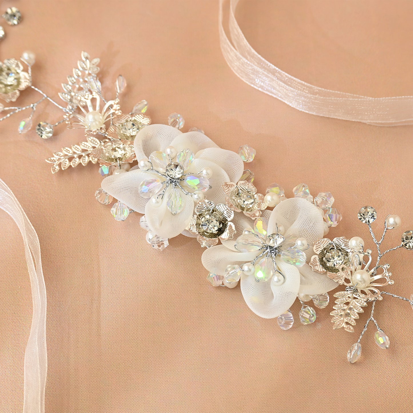 Bridella BHP275-S Silver Rhinestone & Pearl Headband