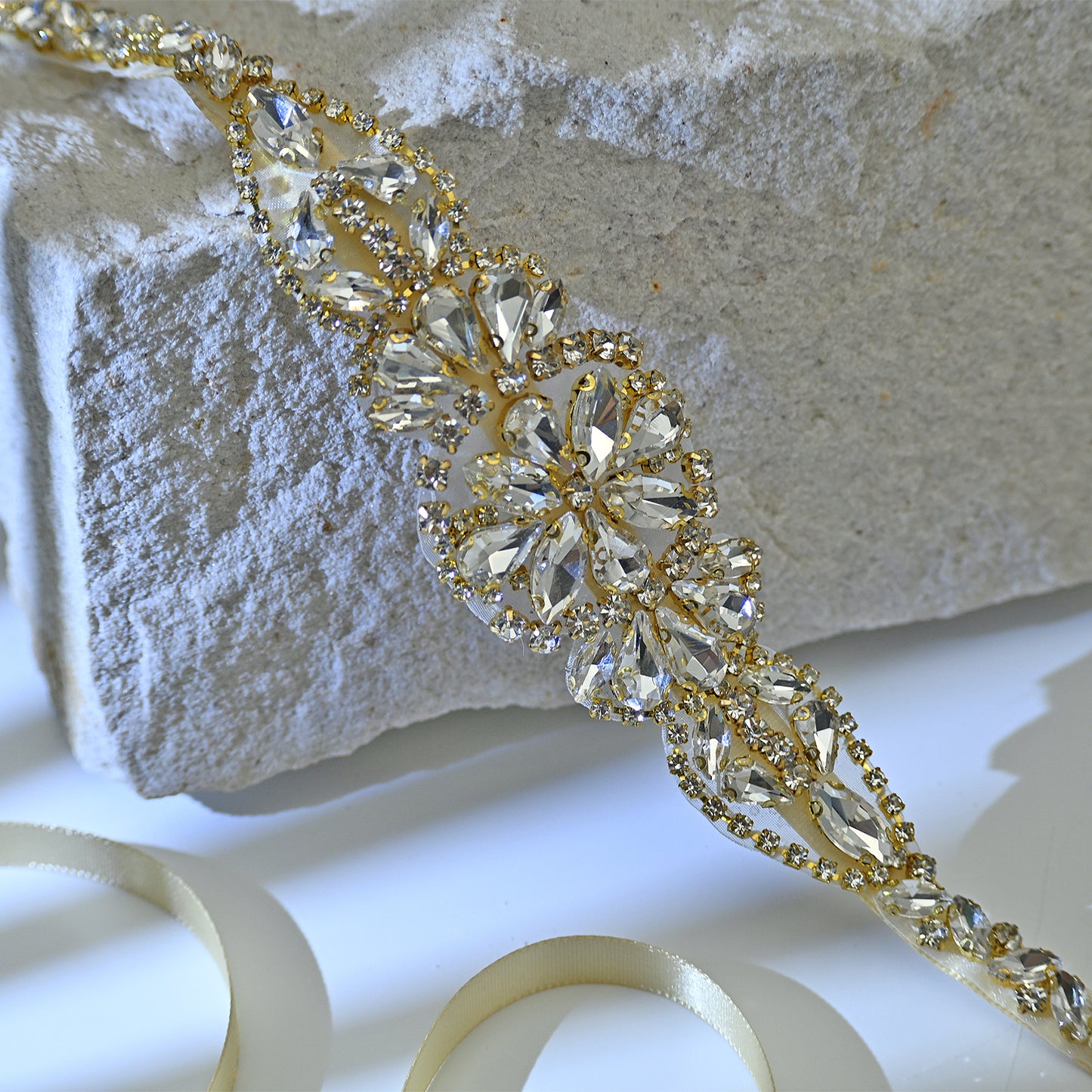 Bridella BS489G Champagne Rhinestone Belt