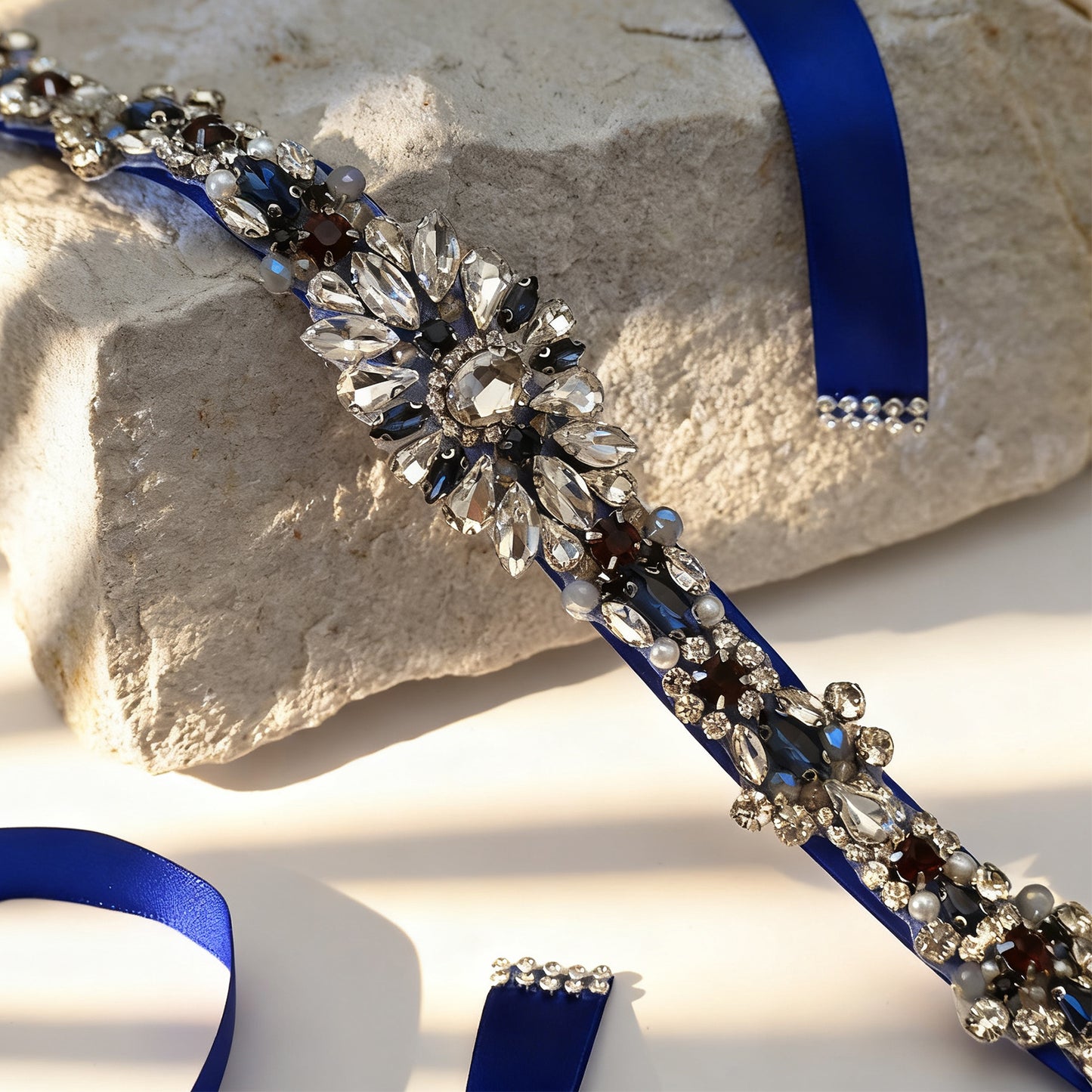 Bridella BS125ML Ivory Rhinestone & Pearl Belt