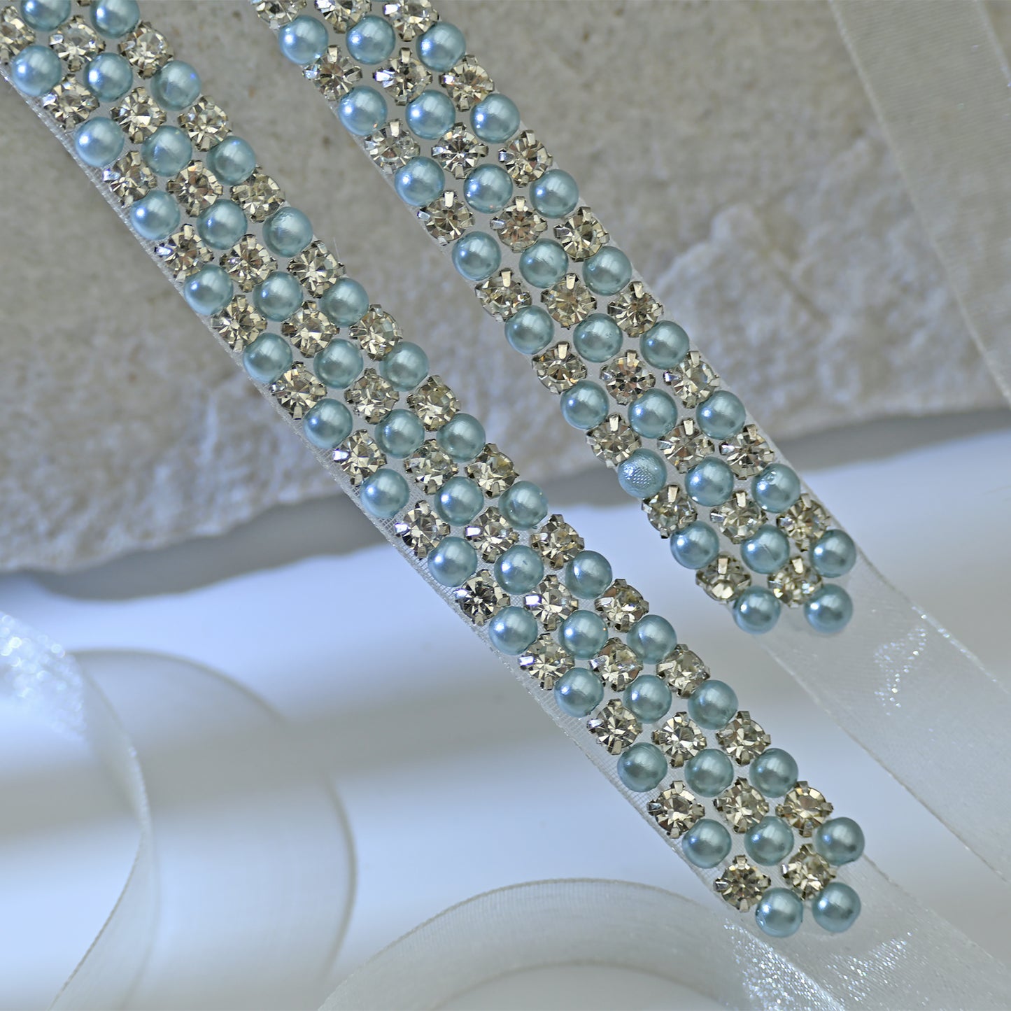 Bridella BS134L White Rhinestone & Pearl Belt