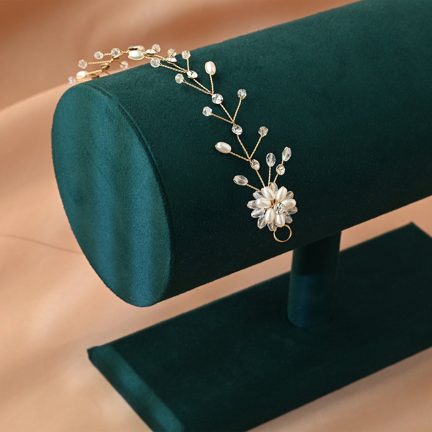 Bridella BHP35-G Gold Rhinestone & Pearl Headband