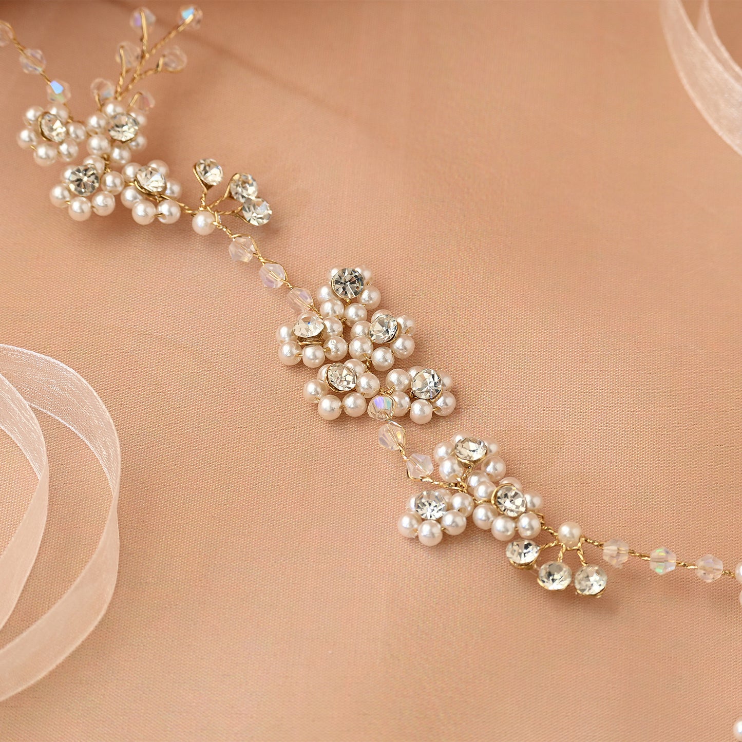 Bridella BHP129-S Silver Rhinestone & Pearl Headband