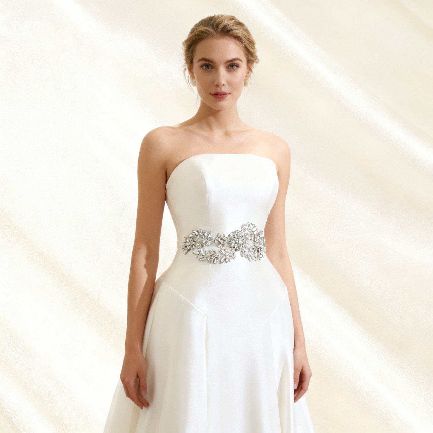 Bridella BS231 Ivory Rhinestone Belt