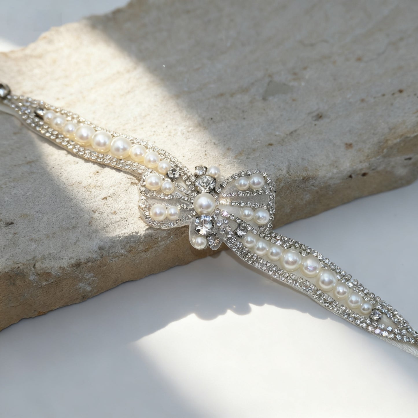 Bridella BS97 Off White Rhinestone & Pearl Belt