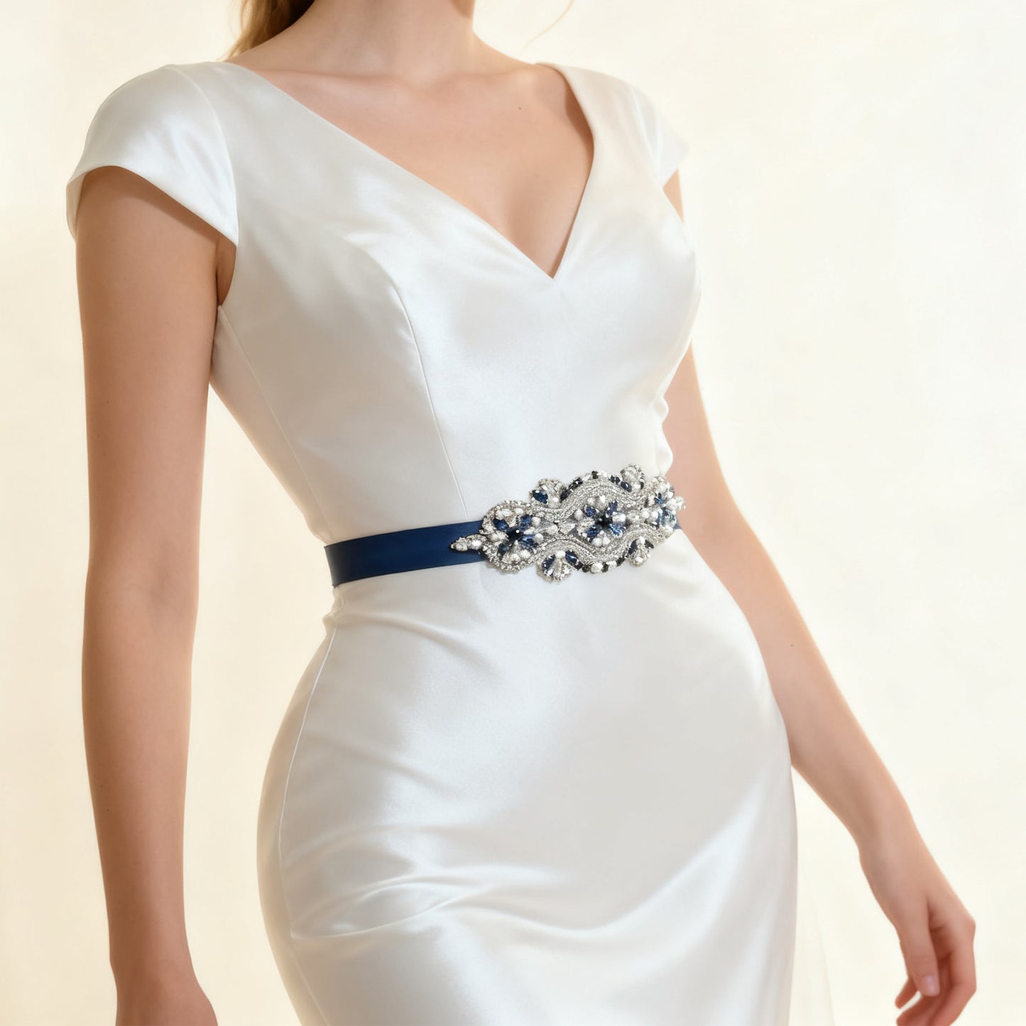 Bridella BS05ML Navy Rhinestone & Pearl Belt