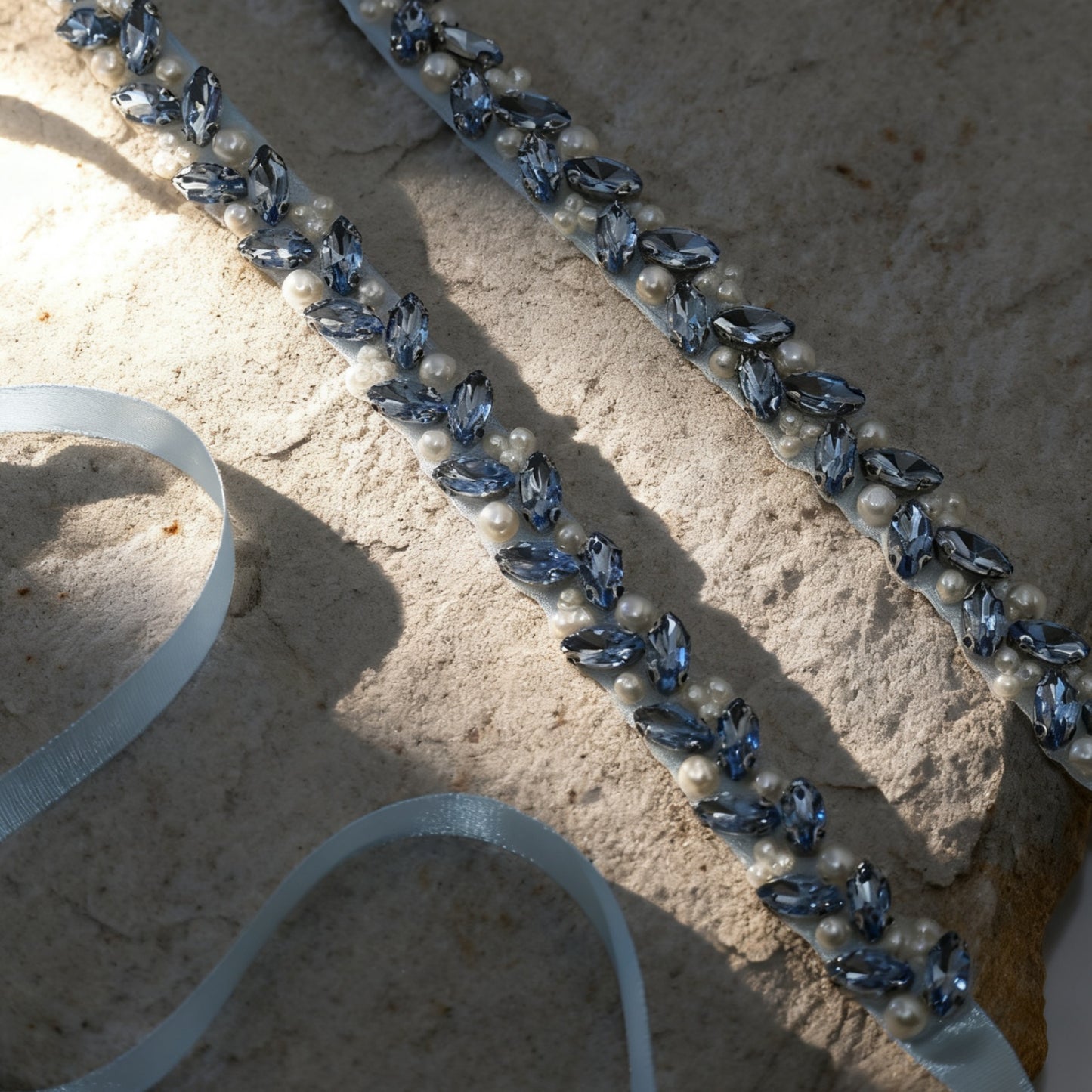 Bridella BS383QL Light Blue Rhinestone & Pearl Belt