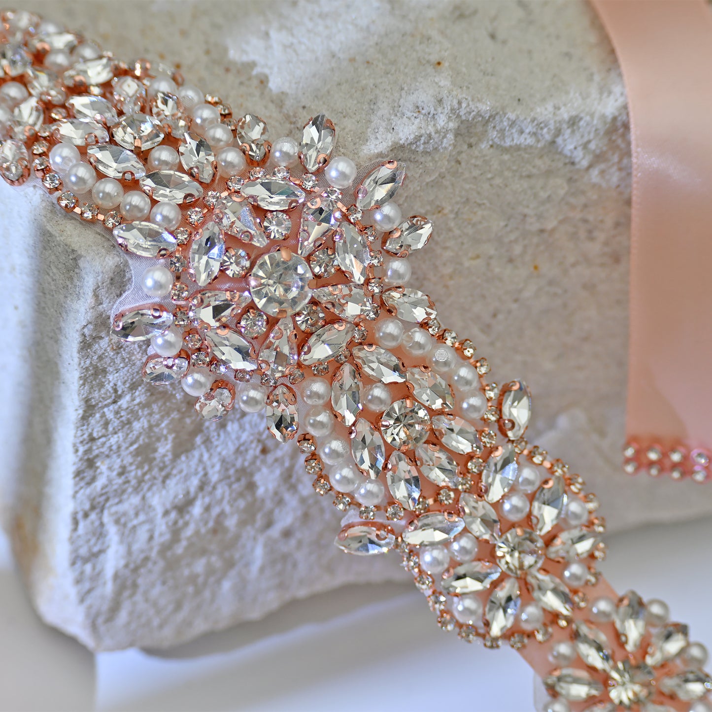 Bridella BS445RG-Retro Pink Rose Gold Rhinestone Pearl Belt