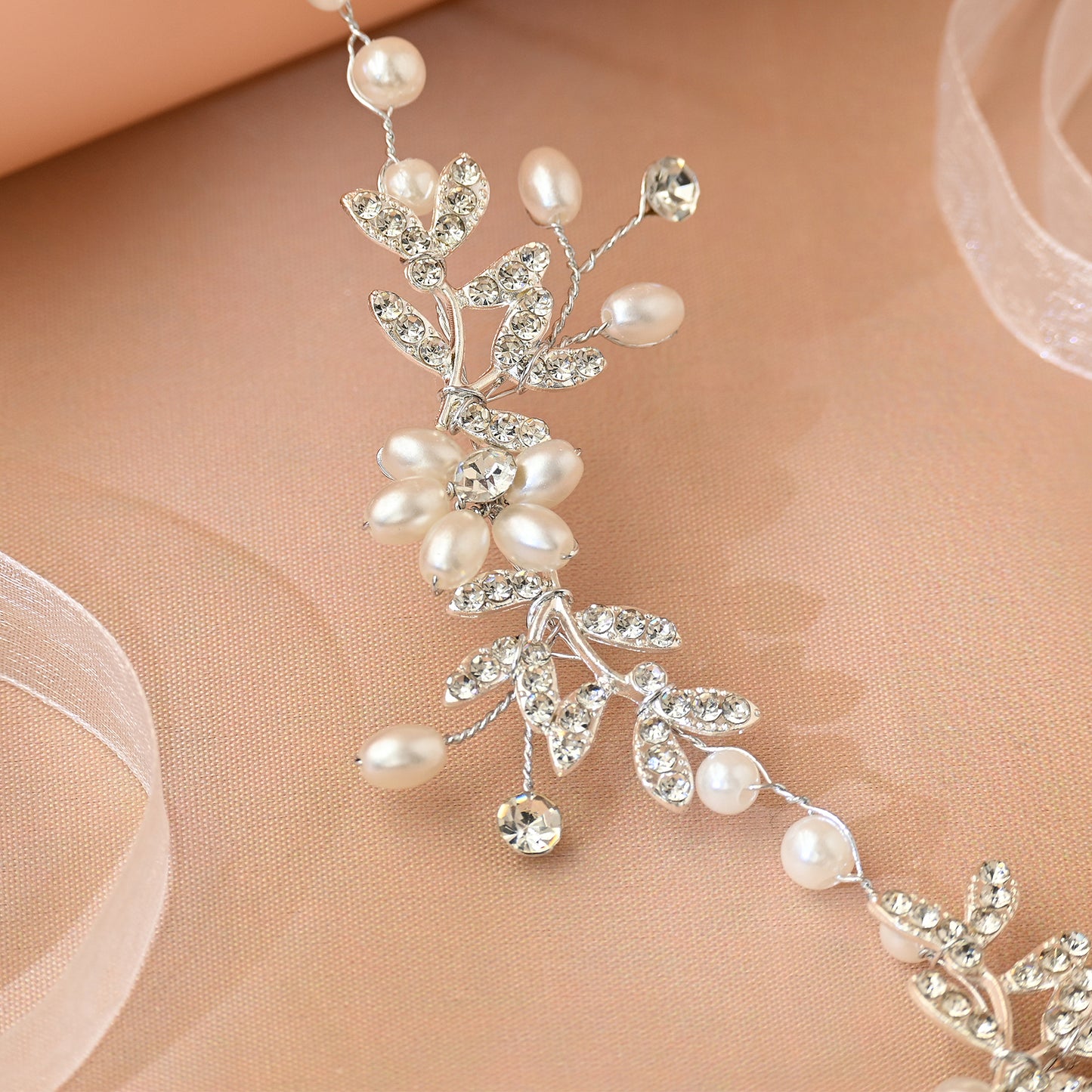 Bridella BHP152-S Silver Rhinestone & Pearl Headband