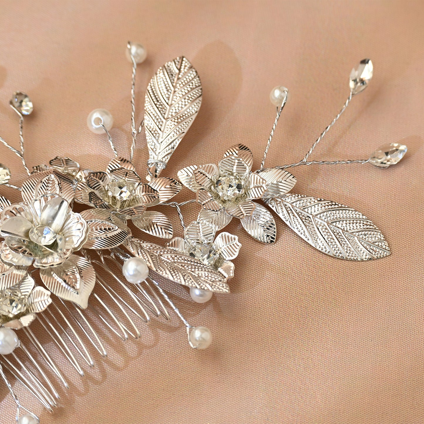Bridella BHP520-S Silver Rhinestone & Pearl Hair Comb