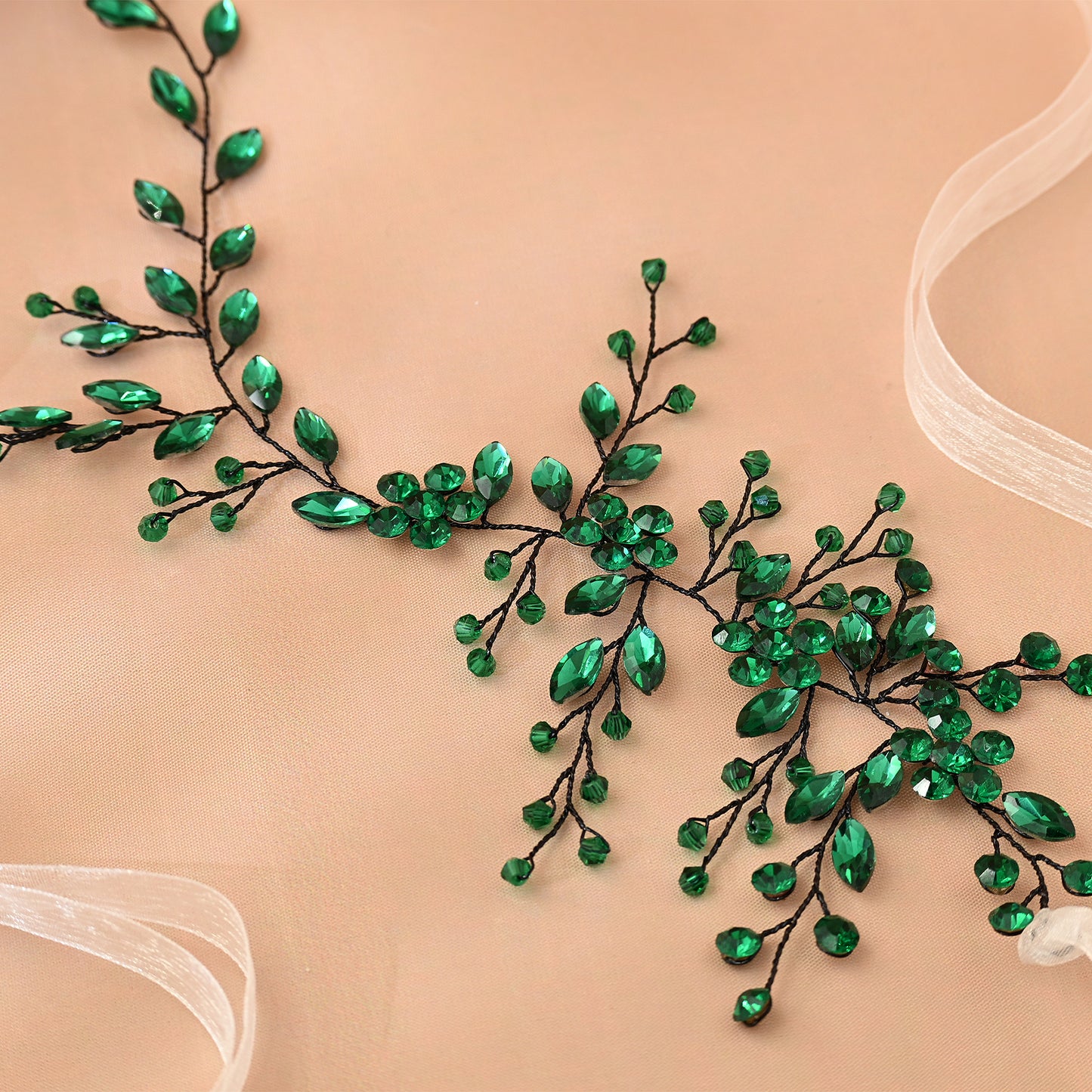 Green Rhinestone & Crystal Bridal Headband for Wedding - Bridella BHP65-KL