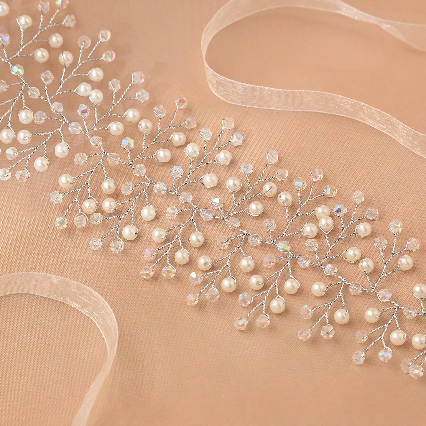 Bridella BHP55-S Silver Pearl & Crystal Tiara