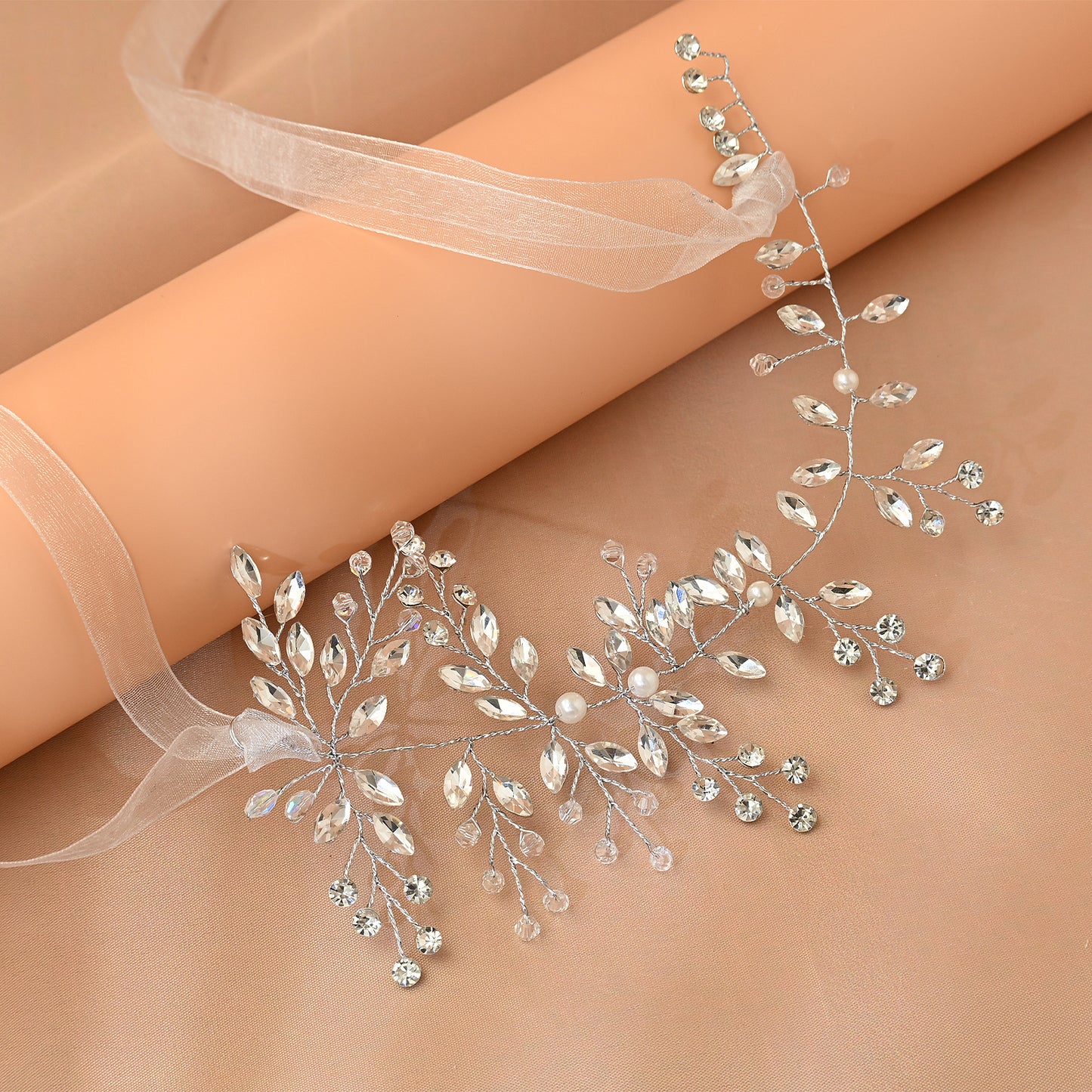 Bridella BHP21-S Silver Rhinestone & Pearl Headwear