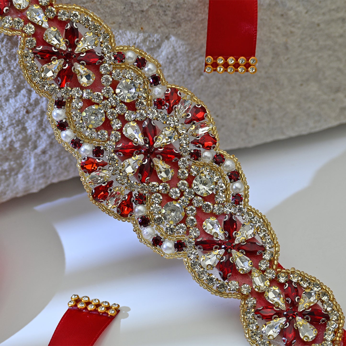 Bridella BS94R Red Rhinestone & Pearl Belt