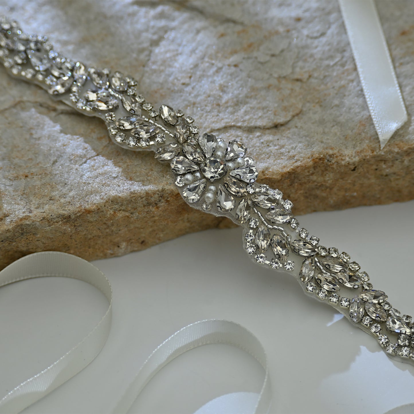 Bridella BS32 Off White Rhinestone Belt