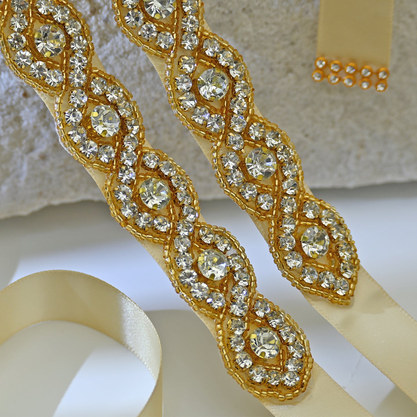 Bridella BS28G Champagne Rhinestone Belt