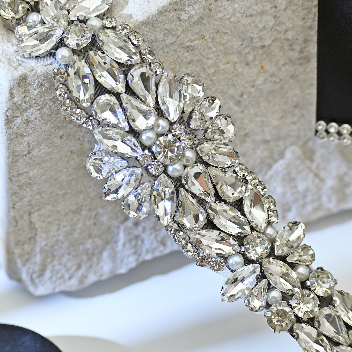 Black Rhinestone Bridal Belt Sash for Wedding - Bridella BS407