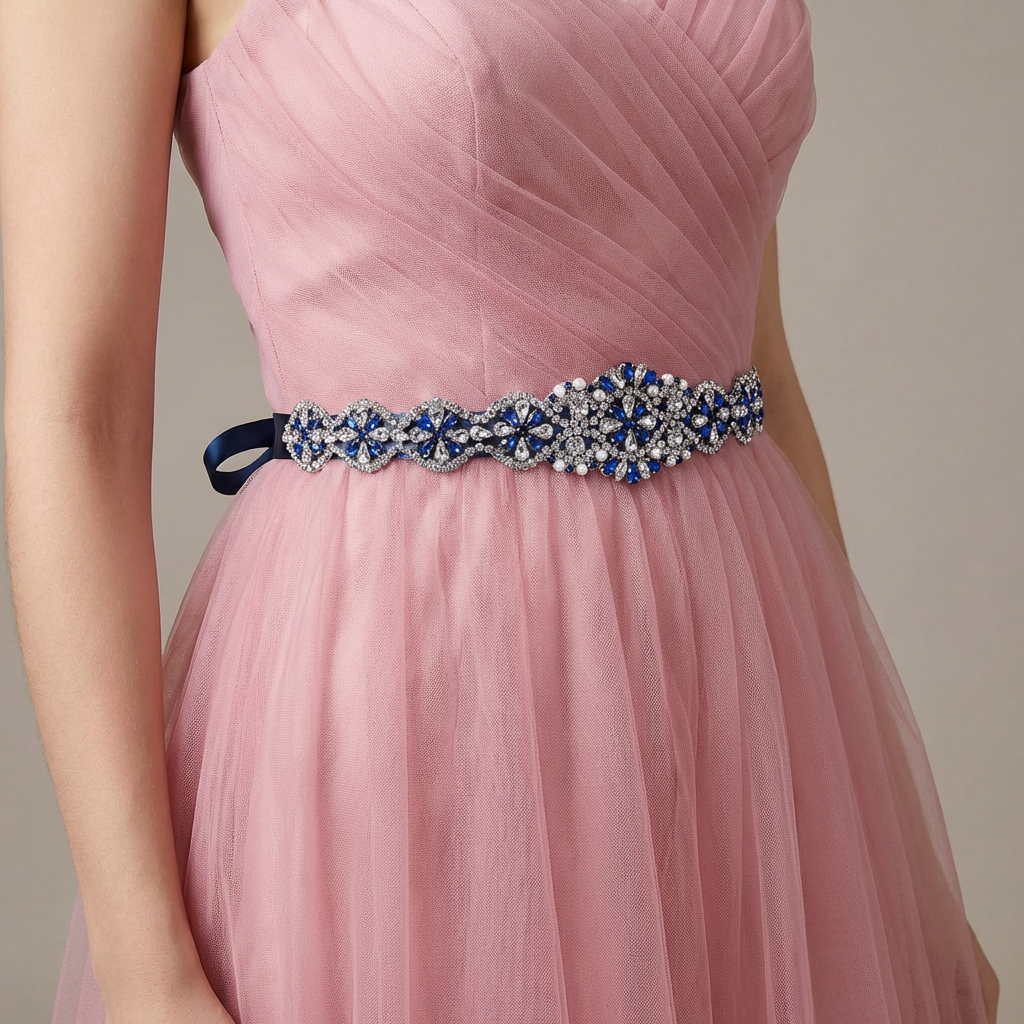 Navy Rhinestone Pearl Bridal Belt Wedding Sash – Bridella BS161ML
